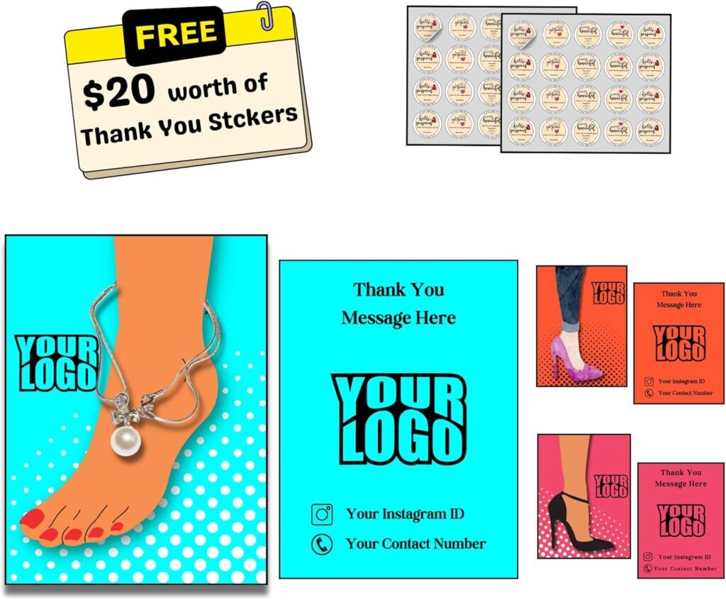 anklet Display Cards with Logo | Personalized anklet Holder Tags | Double-Sided Printing | POP  Aesthetic Colors | Ideal for Small Businesses | anklet holder card | anklet display card
