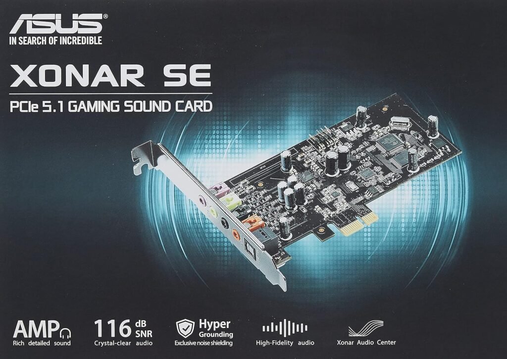 ASUS XONAR SE 5.1 Channel 192kHz/24-bit Hi-Res 116dB SNR PCIe Gaming Sound Card with Windows 10 compatibility