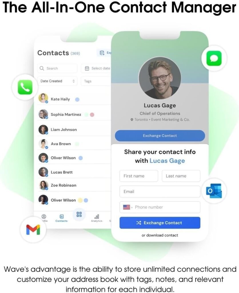 Digital Business Card by Wave - Includes NFC Card, Smart Card Tap Feature, QR Code  Electronic Contact Sharing - Professional Networking Business Accessories (iPhone and Android)