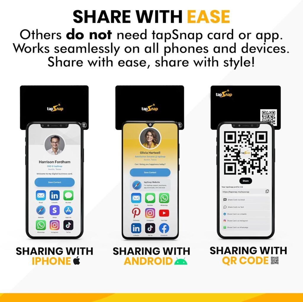 Digital Business Card - No Subscription - Tap to Share - Smart NFC/QR - Custom Business Card - iPhone  Android (Black)