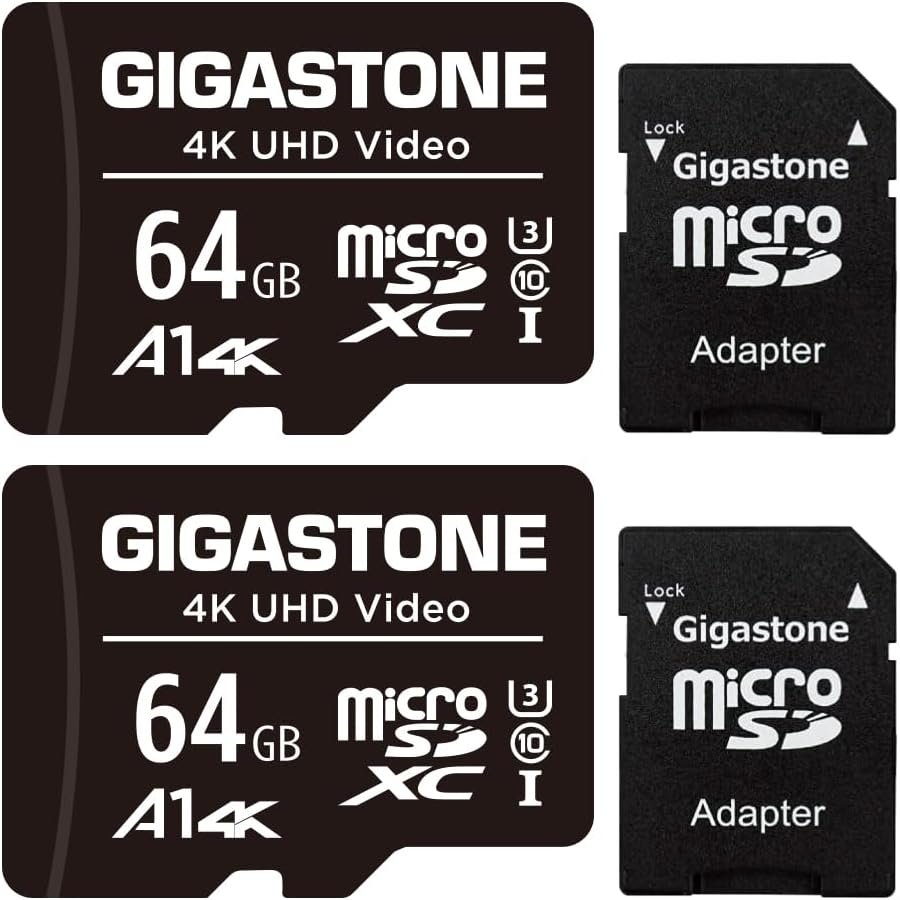 Gigastone 64GB 2-Pack Micro SD Card, 4K UHD Video, Surveillance Security Cam Action Camera Drone Professional, 90MB/s Micro SDXC UHS-I U3 Class 10