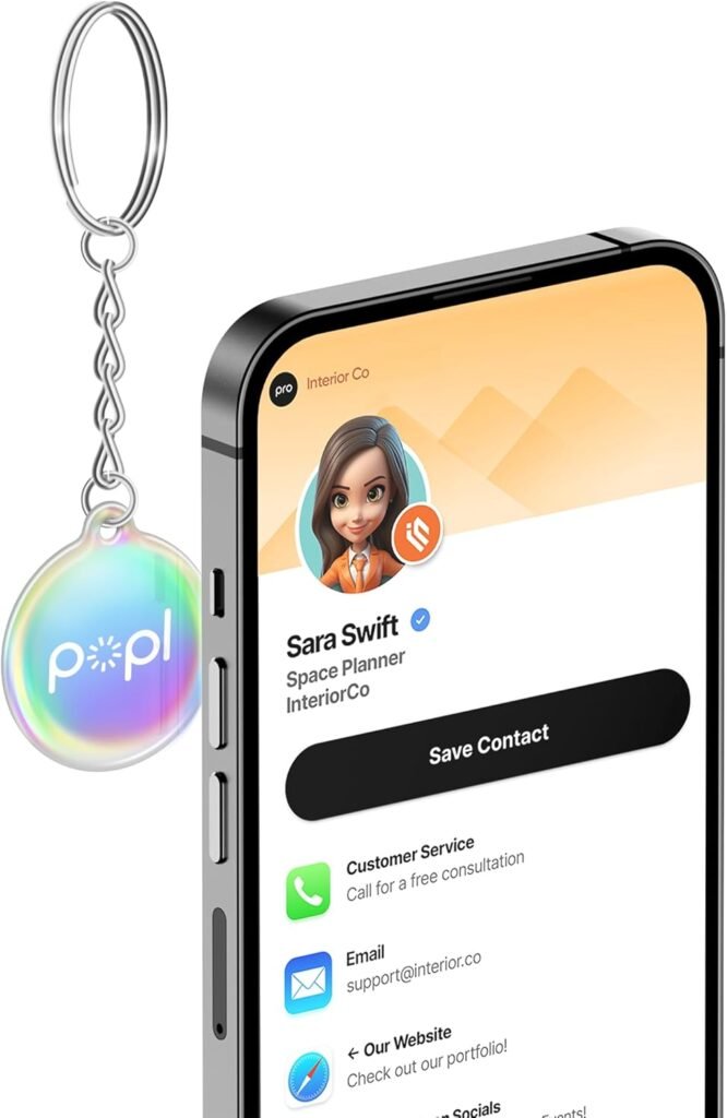 Popl Keychain Digital Business Card - Smart NFC Tag - Instantly Share Contact Info, Social Media, Payment, Apps and More - iPhone and Android - Features NFC Tap and QR Scan (Diamond QR)