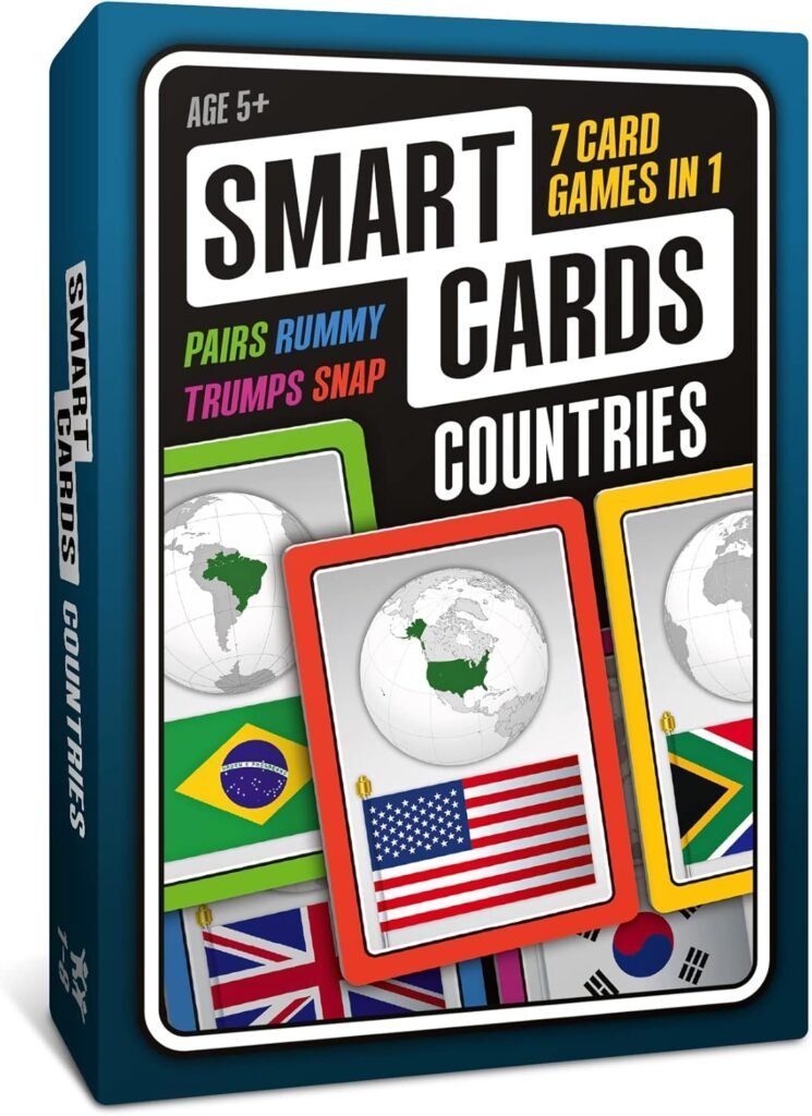 Smart Cards Countries, 7-Games-in-1 (Trumps, Pairs, Guess Who, Happy Families, Rummy, and More)