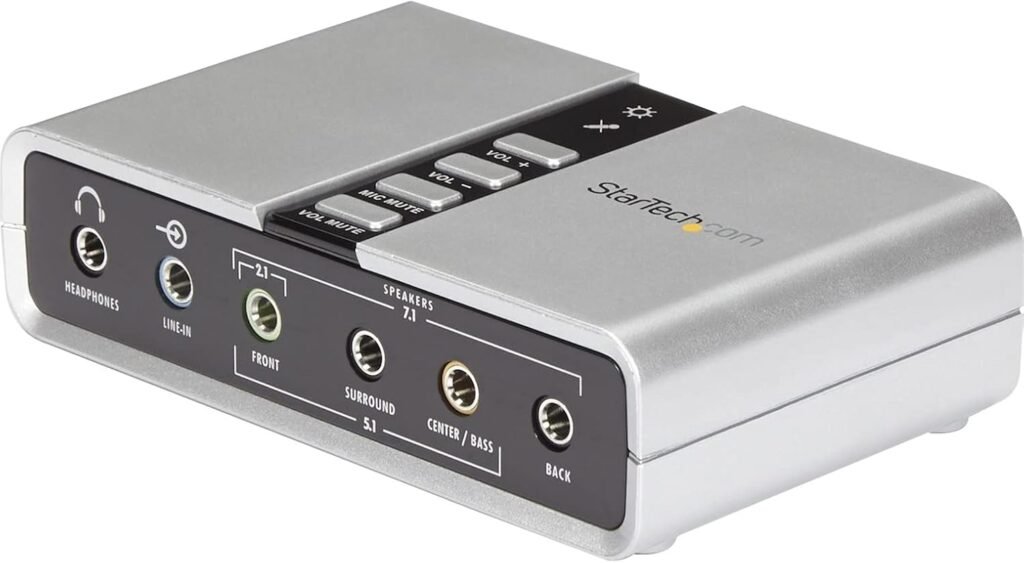 StarTech.com 7.1 USB Sound Card - External Sound Card for Laptop with SPDIF Digital Audio - Sound Card for PC - Silver (ICUSBAUDIO7D)