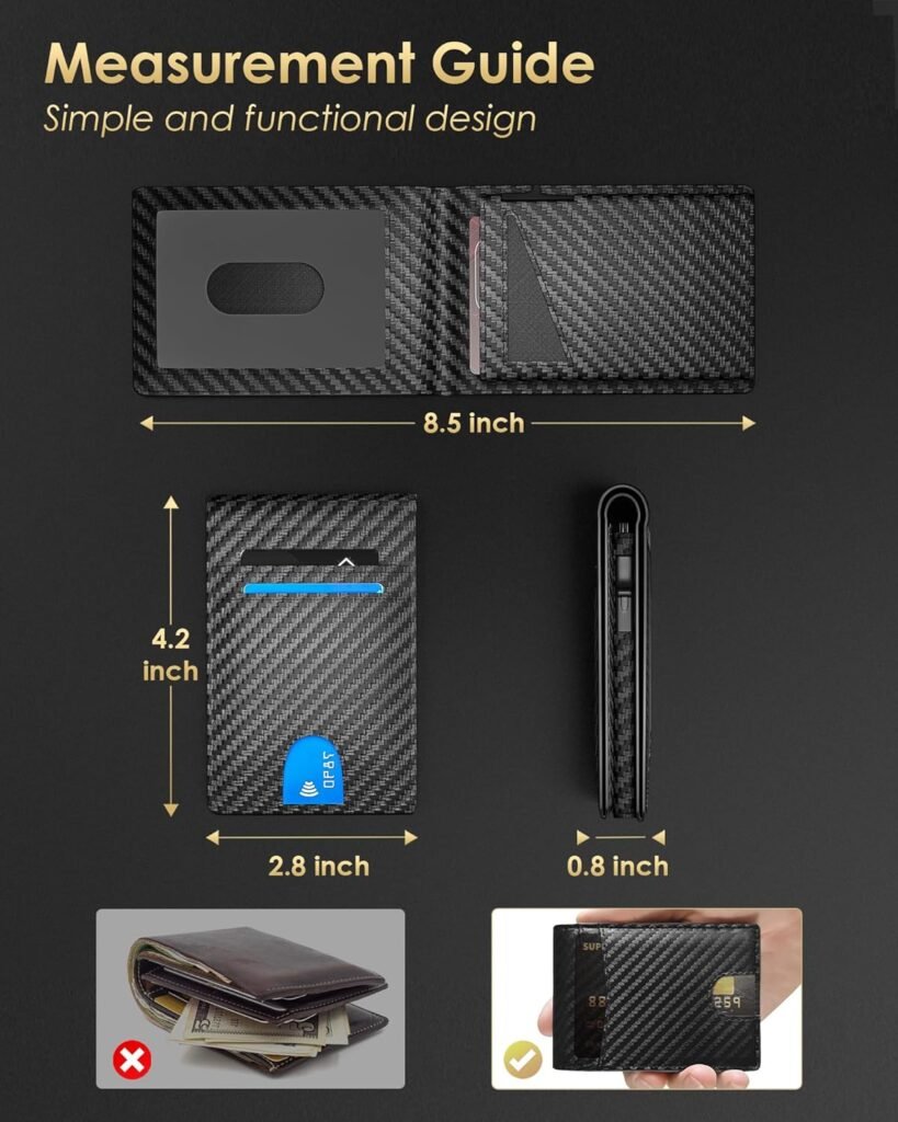 2024 Upgraded Minimalist Wallet for Men - RFID Blocking Credit Card Holder Case Leather Pop Up Aluminum Wallet with Cash Slot, Front Pocket ID Window Gift Boxed (Carbon Fiber - with Airtag Holder)