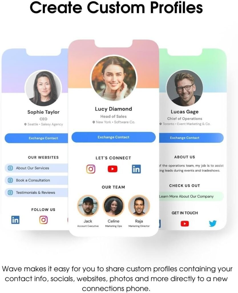 Digital Business Card by Wave - Includes NFC Card, Smart Card Tap Feature, QR Code  Electronic Contact Sharing - Professional Networking Business Accessories (iPhone and Android)
