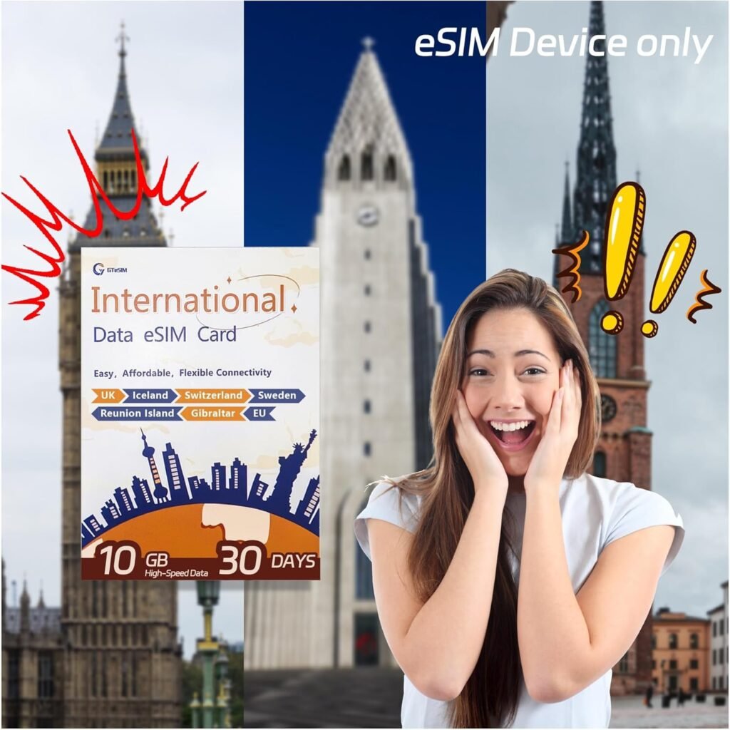 Europe eSIM: 10GB High-Speed Data, 30-Day Prepaid Plan for 40 Countries, No Contract, No SIM Card, Hotspot Support | Covers UK, France, Germany, Italy  More