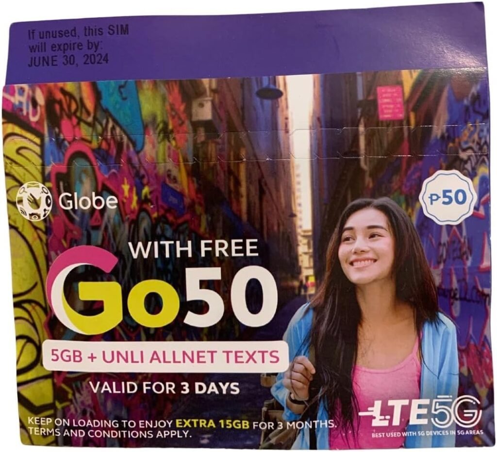 Globe Sim Card Philippines LTE  5G Philippine Simcard, Globe Local Line Use, High Speed Data Communication, Roaming, Prepaid Sim Card (5GB Data)