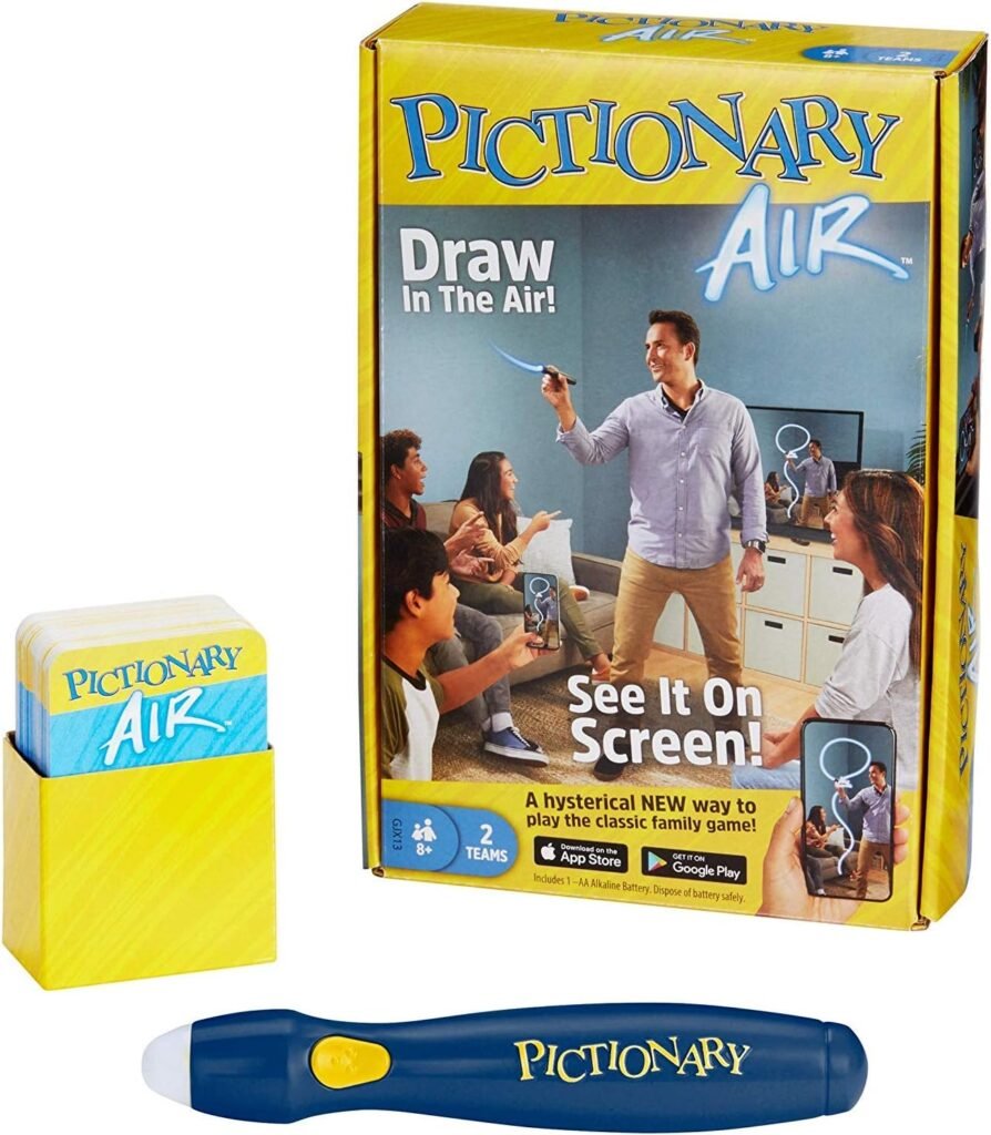 Mattel Games Pictionary Air Family Game for Kids  Adults with Light Pen and Clue Cards, Connect to Smart Devices