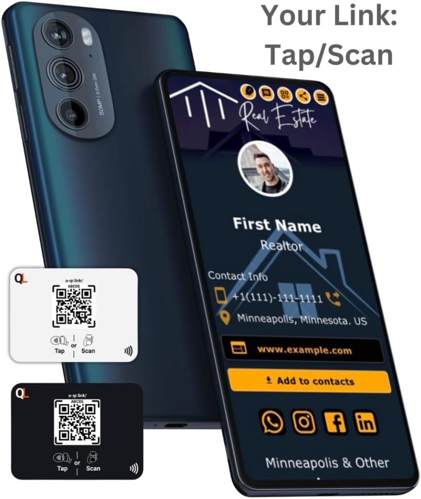 NFC Business Card - Back Phone Card - Digital Business Card, Bio Link, URL redirect - Tap NFC  QR Code - iPhone  Android - No Subscription (Black)
