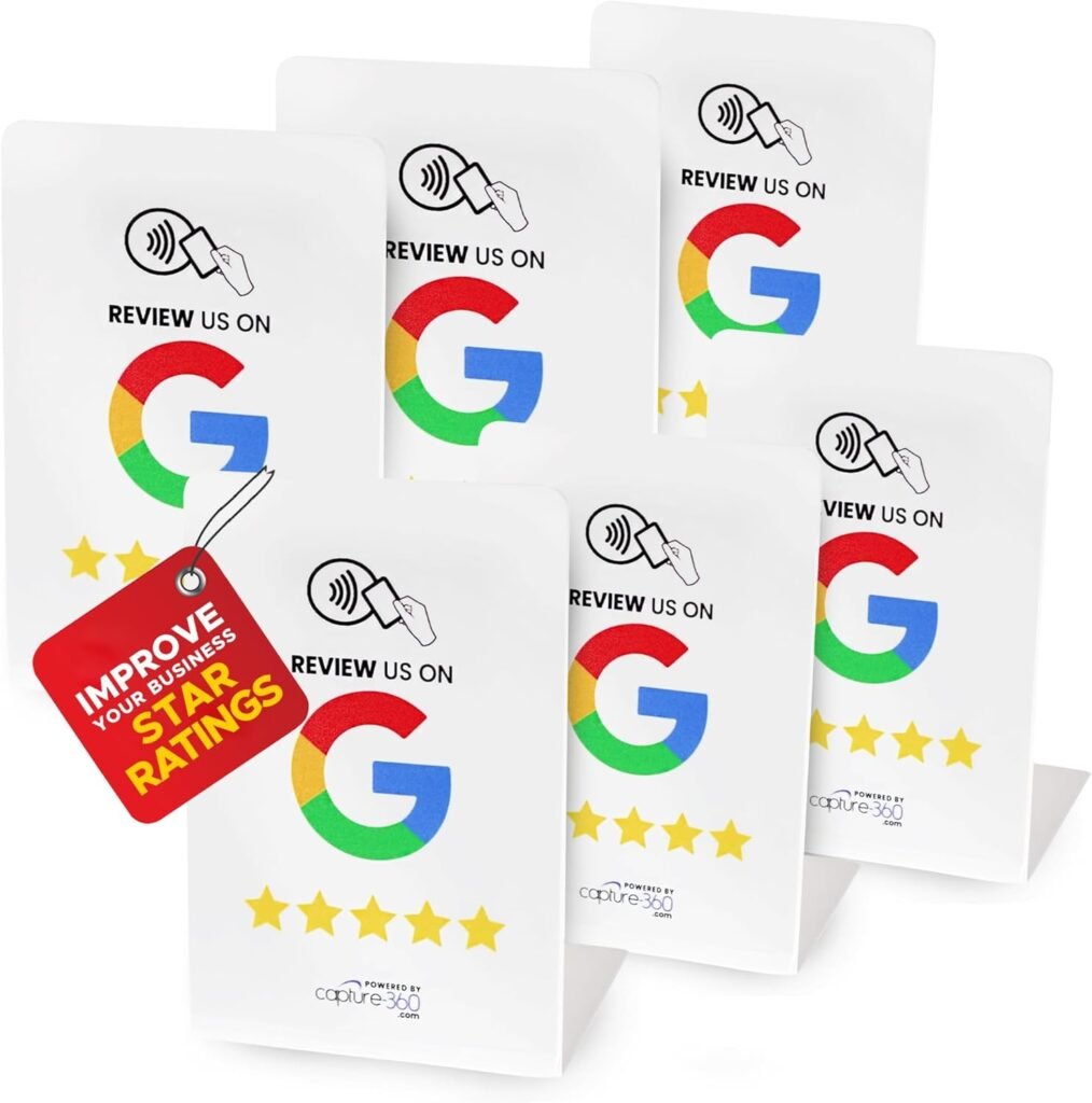 NFC Digital Business Google Review Stand Feedback Collection with Single-Tap Technology, Simplified Quick-Scan Setup, User-Friendly, Ideal for Cafes, Retail, Salons, Hotels - White, Pack of 6