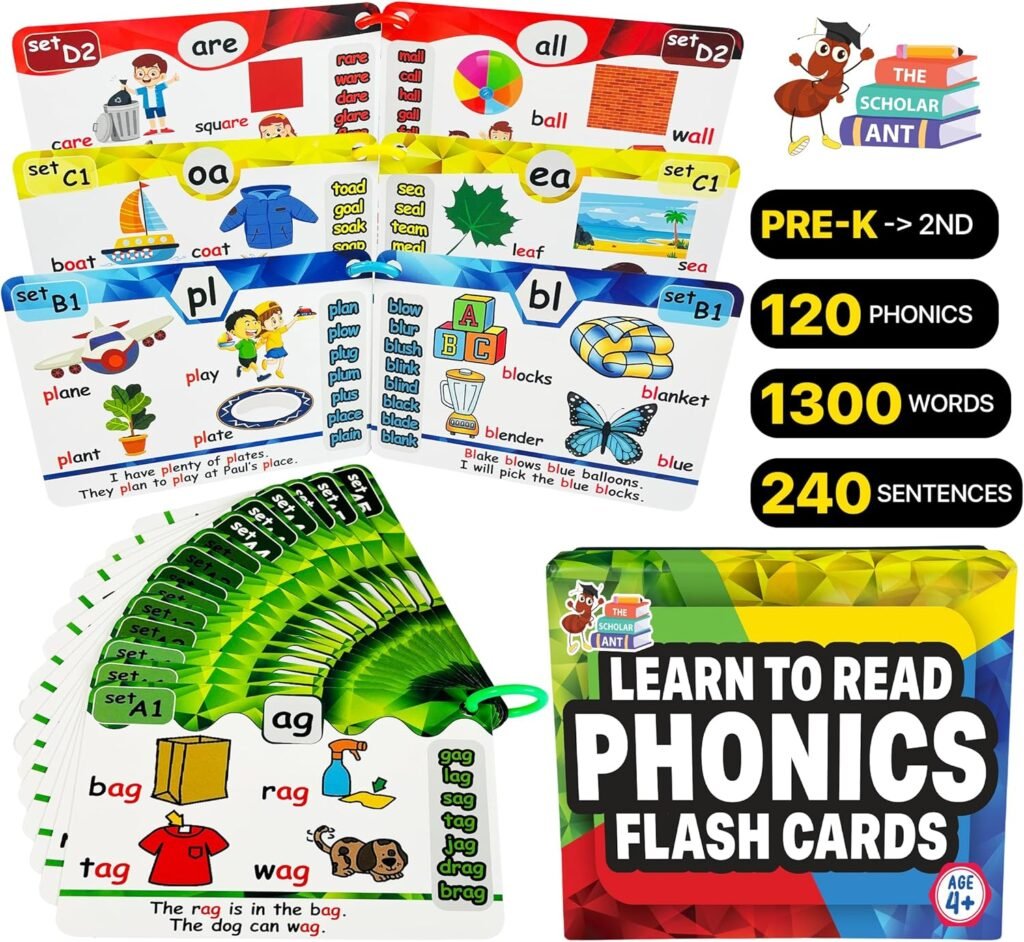 Phonics Flash Cards - Learn to Read in 20 Phonic Stages - Digraphs CVC Blends Long Vowel Sounds - Phonics Games for Kids Ages 4-8 Kindergarten First Second Grade Homeschool Educational