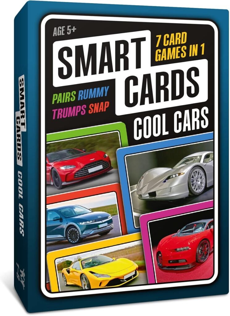 SMART CARDS Cars Card Games - Matching Pairs, Snap, Trumps, Rummy, Happy Families (8 Games To Play) | Age 5+, 1-8 Players | Fun Family Travel Card Games and Gifts for Adults  Kids, Boys  Girls