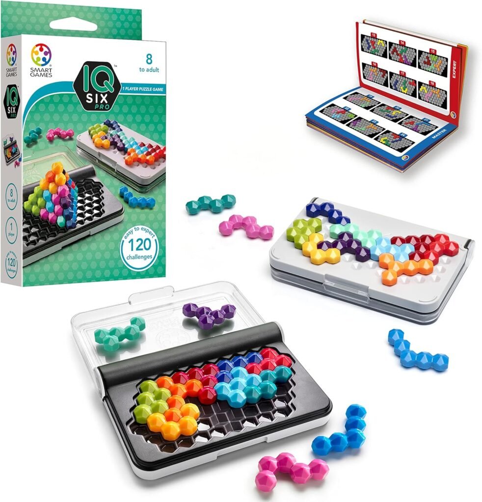 SmartGames IQ Six Pro Travel Game for Kids and Adults, a Skill-Building Brain Game - Brain Teaser for Ages 8  Up, 120 Challenges in Travel-Friendly Case