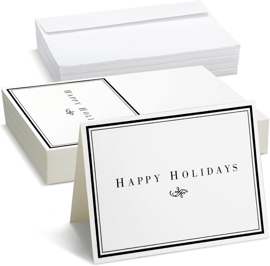 50 Set 2025 Happy Holidays Greeting Cards and Envelopes Minimalist Border Christmas New Year Greeting Holiday Cards Bulk Small Business Party Invitations Gift and Presents Cards,4.5 x 6